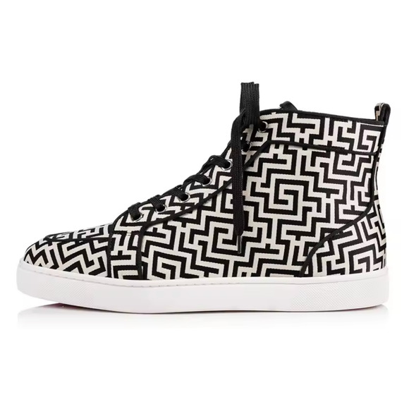 Christian Louboutin Mens Rantus Orlato Flat Tissu Black White High Sneaker 44 11 - Picture 3 of 13